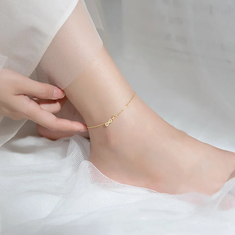 925 Silver Anklet Rose Thin Bracelet Leg Chain Zircon Foot Ornament