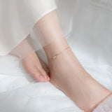 925 Silver Anklet Rose Thin Bracelet Leg Chain Zircon Foot Ornament