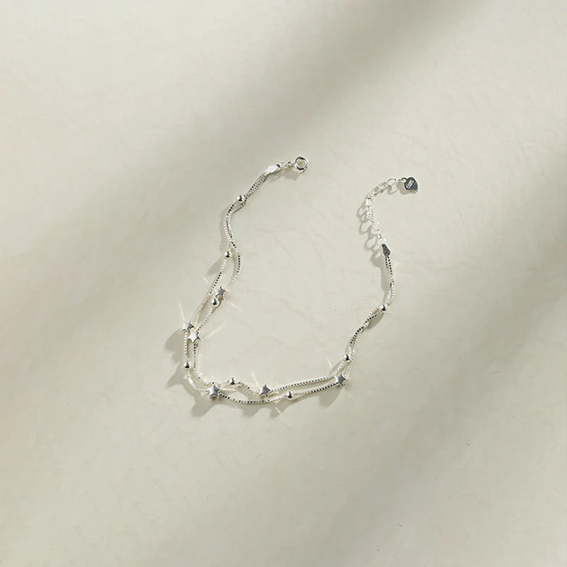 925 Silver Star Ankle Bracelets Round Beads Leg Chain Women Gift