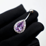 925 Silver Purple Diamond Belly Button Piercing