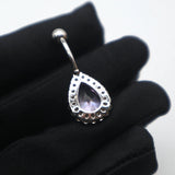 925 Silver Purple Diamond Belly Button Piercing