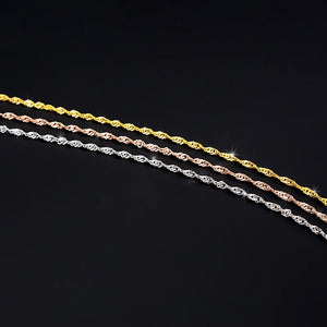 925 Silver Water Wave Chain Long Rose Gold Necklace 40-55cm 1.0-1.5 MM