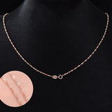 925 Silver Water Wave Chain Long Rose Gold Necklace 40-55cm 1.0-1.5 MM