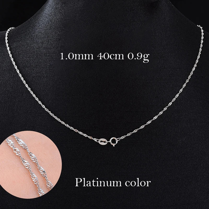 925 Silver Water Wave Chain Long Rose Gold Necklace 40-55cm 1.0-1.5 MM