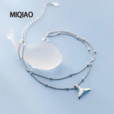 925 Silver Whale Tail Anklet Chain Double Foot Bracelet for Women