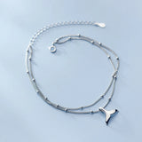 925 Silver Whale Tail Anklet Chain Double Foot Bracelet for Women