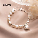 925 Sterling Silver Women's Bracelet with Charm Baroque Pearl