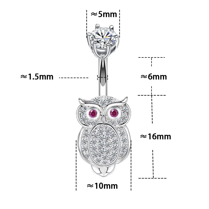 925 Sterling Silver Owl Piercing Navel Belly Body Jewelry