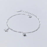 925 Silver Anklet Bracelet Sweet Flower Fairy Angel with Single Zircon Diamond