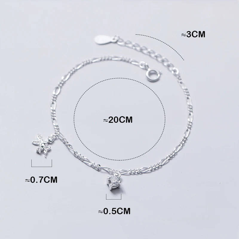 925 Silver Anklet Bracelet Sweet Flower Fairy Angel with Single Zircon Diamond