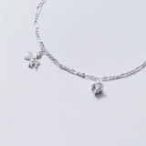 925 Silver Anklet Bracelet Sweet Flower Fairy Angel with Single Zircon Diamond
