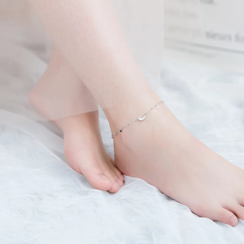 Anklet Bracelet Silver 925 Moon Star Zircon Gift