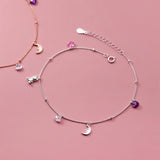 925 Sterling Silver Anklets Woman Leg Foot Bracelet Moon Bear Love