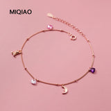 925 Sterling Silver Anklets Woman Leg Foot Bracelet Moon Bear Love