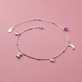 925 Sterling Silver Anklets Woman Leg Foot Bracelet Moon Bear Love