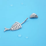925 Silver Fish Belly Button Ring Piercing Women Jewelry