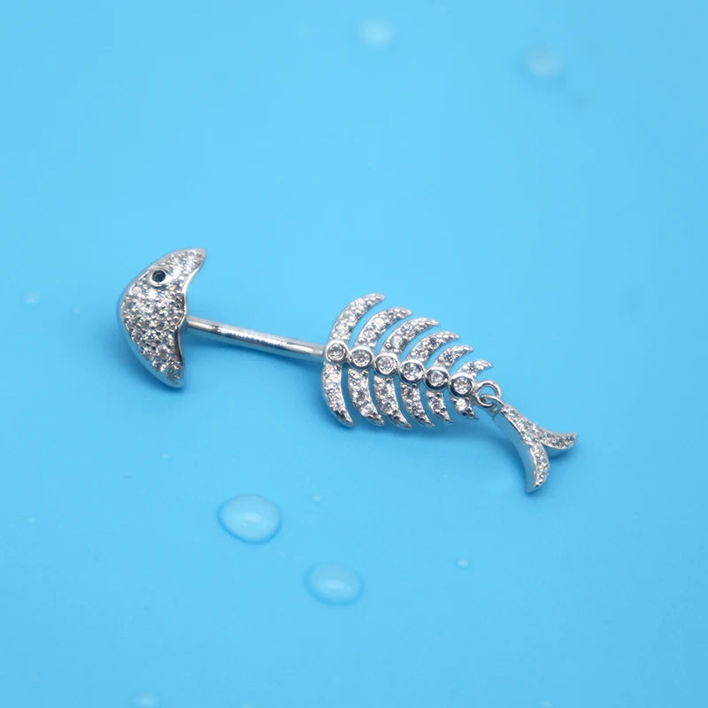 925 Silver Fish Belly Button Ring Piercing Women Jewelry