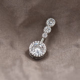 925 Silver Belly Button Ring Zircon Navel Bar Dangle Rock Gift