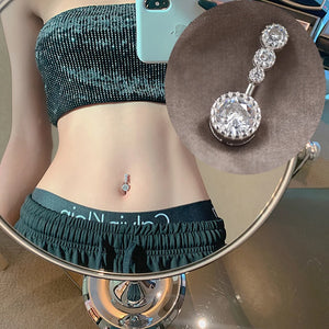 925 Silver Belly Button Ring Zircon Navel Bar Dangle Rock Gift