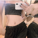 925 Silver Belly Button Ring Zircon Navel Bar Dangle Rock Gift
