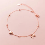 925 Silver Bowknot Anklet Rose Women Jewelry Chain
