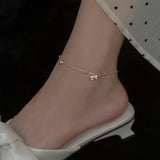 925 Silver Bowknot Anklet Rose Women Jewelry Chain