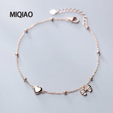 925 Silver Bowknot Anklet Rose Women Jewelry Chain