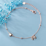 925 Silver Bowknot Anklet Rose Women Jewelry Chain
