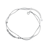 Silver 925 Foot Bracelet Anklet Snake Chain Round Beads