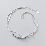 Silver 925 Foot Bracelet Anklet Snake Chain Round Beads