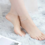 Silver 925 Foot Bracelet Anklet Snake Chain Round Beads