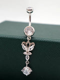 Butterfly Belly Button Piercing 925 Sterling Silver Belly Ring Rod Length 12MM