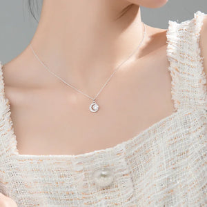 925 Silver Pendant Choker Necklace with Round Diamond Full Moon Design