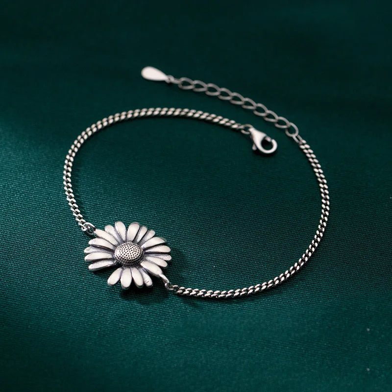 Daisy Flower Bracelets 925 Thai Silver Jewelry For Women Hand Bracelets