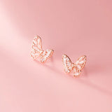 Butterfly Stud Earrings Silver 925 Romantic Diamonds Zircons Rose