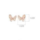 Butterfly Stud Earrings Silver 925 Romantic Diamonds Zircons Rose
