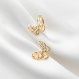 Butterfly Stud Earrings Silver 925 Romantic Diamonds Zircons Rose