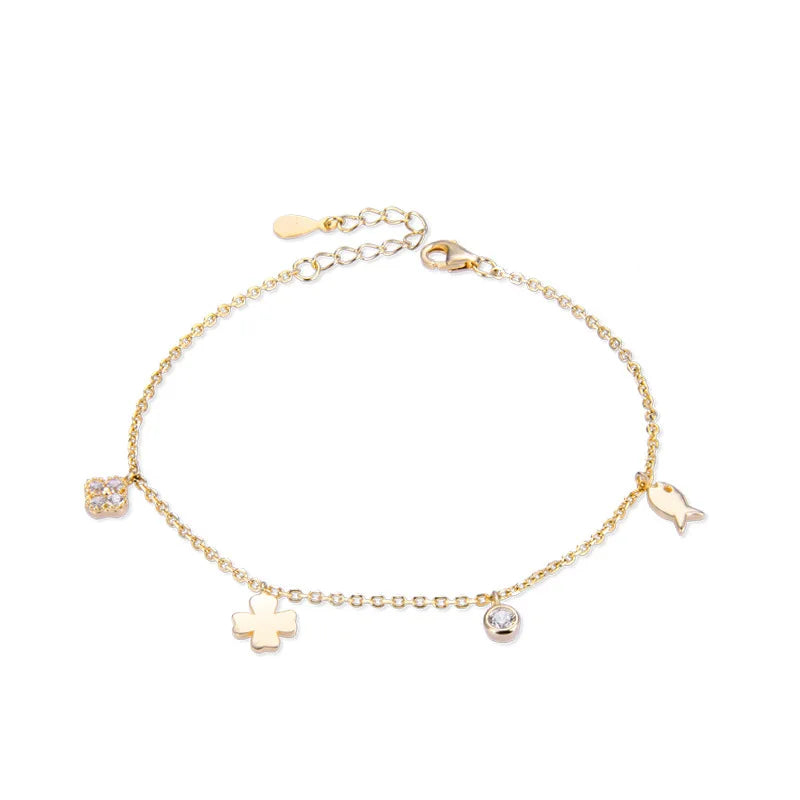 4-Leaf Clover Anklet 925 Sterling Silver Women's Leg Chain Bracelet