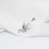 Fox Belly Button Piercing 925 Sterling Silver Zircon Navel Bar