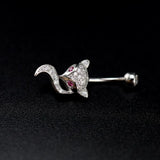 Fox Belly Button Piercing 925 Sterling Silver Zircon Navel Bar