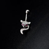 Fox Belly Button Piercing 925 Sterling Silver Zircon Navel Bar