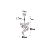 Fox Belly Button Piercing 925 Sterling Silver Zircon Navel Bar