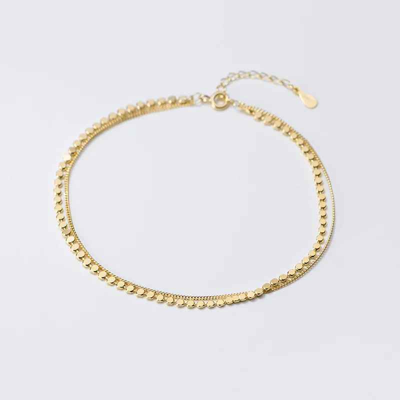 925 Sterling Silver Geometric Anklet for Women, Rose Chain, Sweet Gift