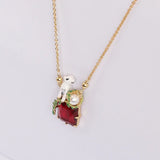 Polar Bear Red Stone Zircon Pearl Pendant Necklace for Women