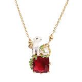 Polar Bear Red Stone Zircon Pearl Pendant Necklace for Women