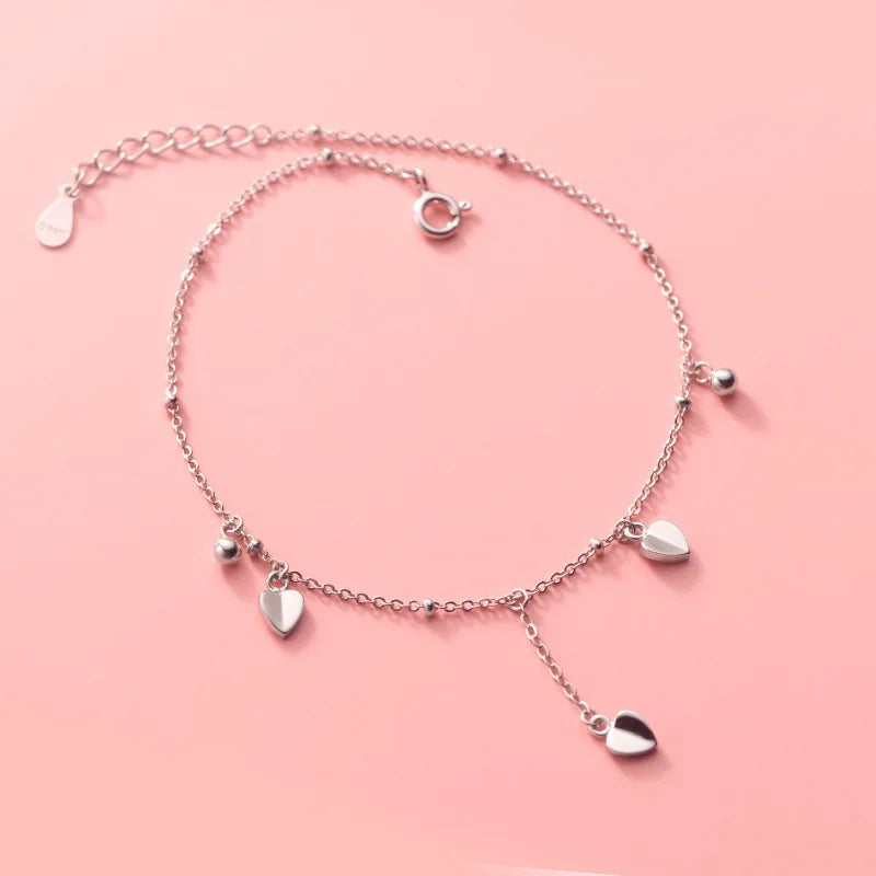 925 Sterling Silver Heart Anklet Bracelet Love Chain Women Jewelry