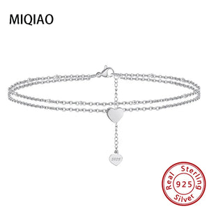 925 Sterling Silver Heart Anklets Woman Bracelet Leg Barefoot Jewelry