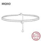 925 Sterling Silver Heart Anklets Woman Bracelet Leg Barefoot Jewelry