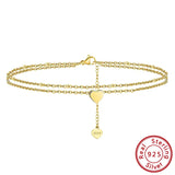 925 Sterling Silver Heart Anklets Woman Bracelet Leg Barefoot Jewelry