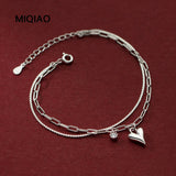 Heart Anklets Silver 925 Jewelry Love Bracelet On Leg Women Chains